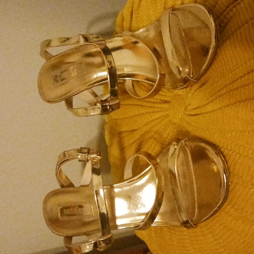 Gold Strappy Women's Heeled Sandals